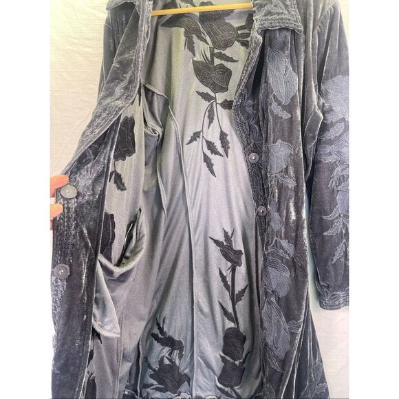 Time for Me Velvet Embroidered Floral Long Sleeve Coat Jacket Blue Large - Picture 10 of 13